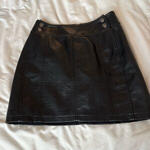 Free People Black Faux Leather Mini Skirt with Snap Waist